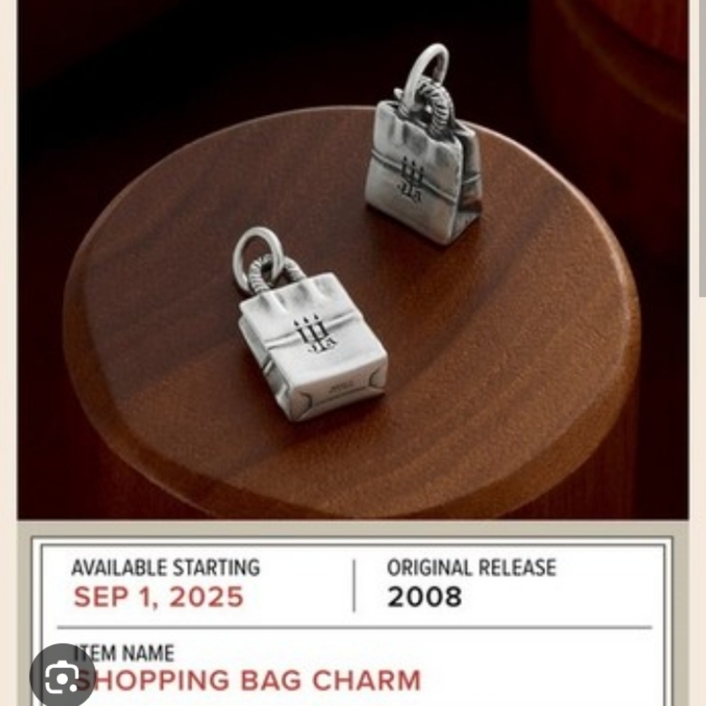 James Avery 2025 Retired Shopping Bag Charm NWT-Never Worn!